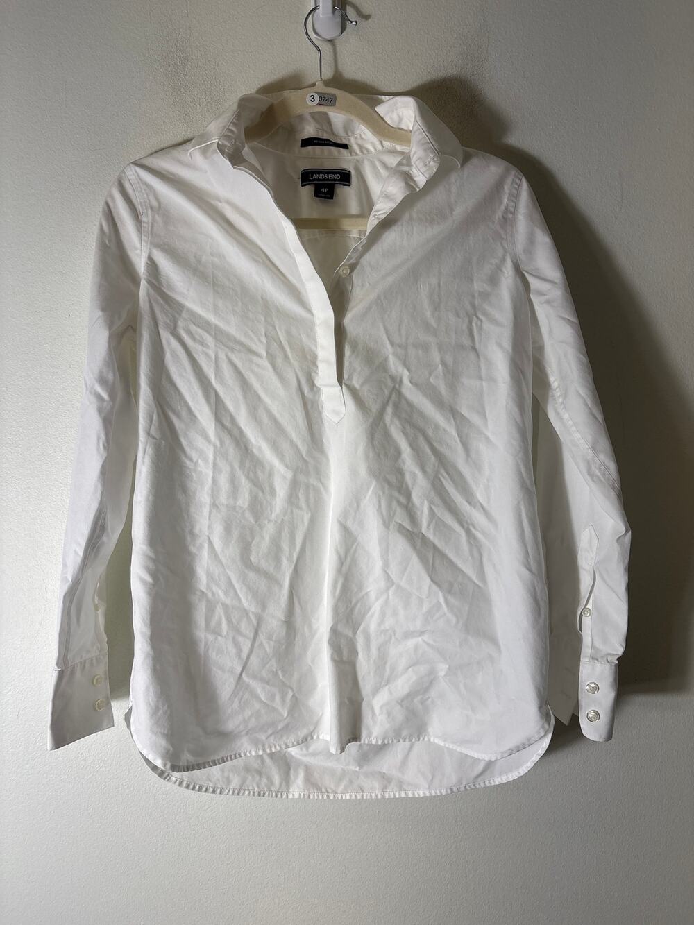 Lands End Crisp White Long Sleeve Tunic Style Shirt Sz 4P